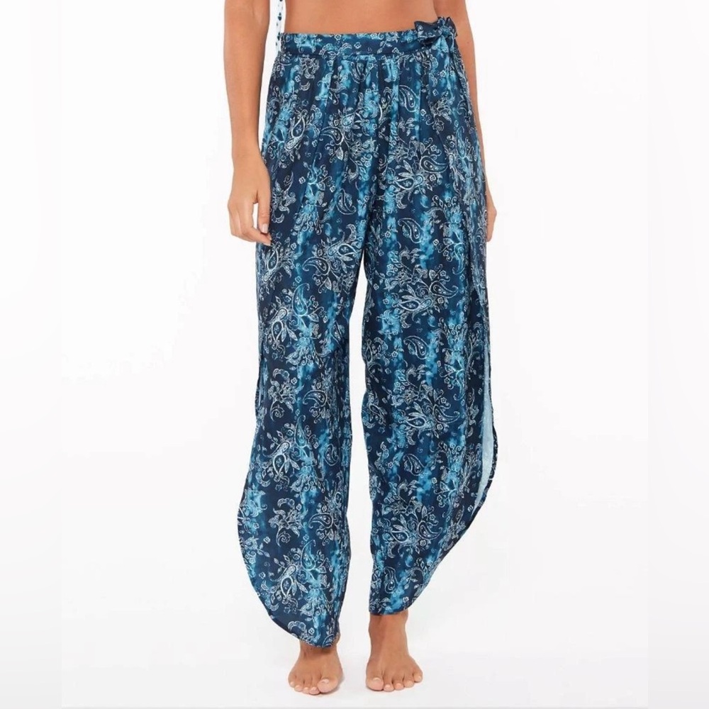 Jessica Simpson Dark Navy Batik Babe Tie Waist Swim Cover Up Beach Pants Size S